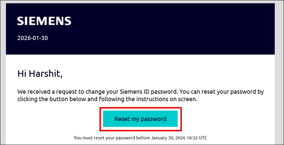 Mail with reset password link